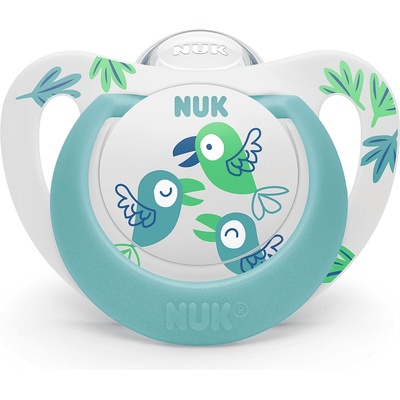 Nuk Силиконова залъгалка NUK - Star, 18-36 месеца, Синя с птички (10739748-Синя с птички)