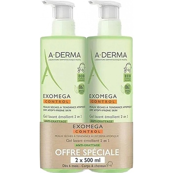 A-DERMA EXOMEGA CONTROL 2v1 zvláčňujúci umývací gél 2 x 500 ml
