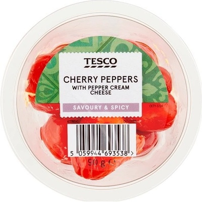 Tesco Marinovaná červená cherry paprika plnená čerstvým syrom s paprikovou pastou 90 g