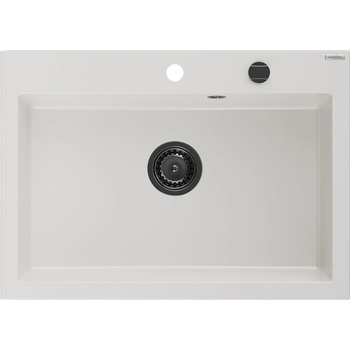 Mexen Elix гранитна мивка с 1 отделение 700 x 500 мм, бяла, черен сифон - 6526701005-20-B (6526701005-20-B)