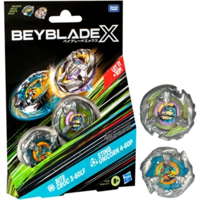 Beyblade X Bite Croc 3-60LF and Sting Unicorn 4-60P Top Dual Pack Set