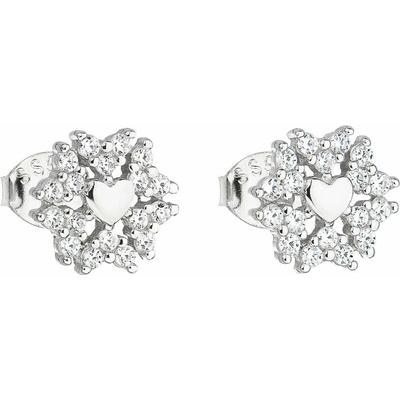 Evolution Group Strieborné náušnice so zirkónmi Srdce 11128.1