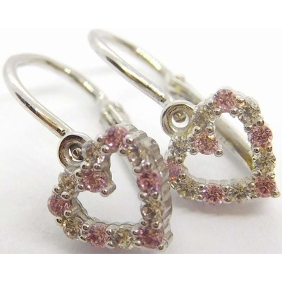 Klenoty Budín Dětské srdíčkové náušnice z bílého zlata se zirkony a růženíny 585/1,40gr HK2373