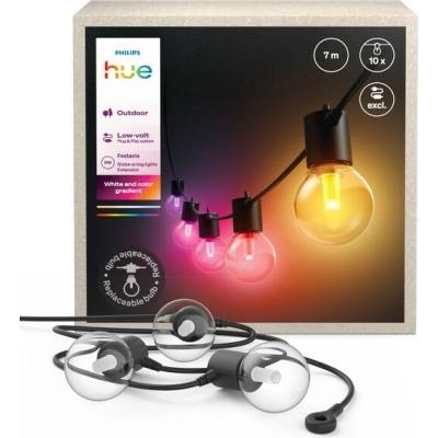 Philips 8721103063717 Hue White and color gradient Low volt Festavia vonkajšia svetelná reťaz - 10 žiaroviek LED 8,6W/500lm 1000-20000K+RGB IP65 čierna, bez napájania