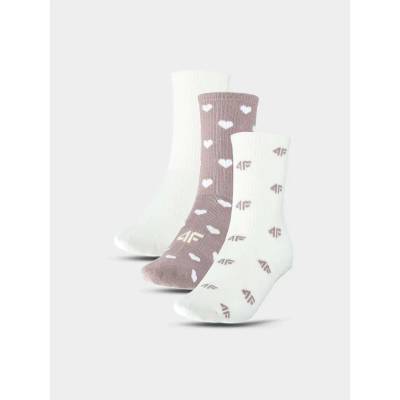 4F Girls' Socks F394 3pack hnedá krémová