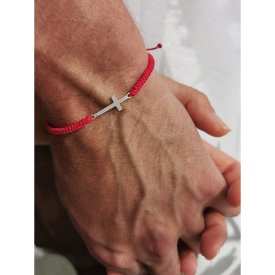 Мъжка гривна сребърен кръст с червен конец (МСГ 5)