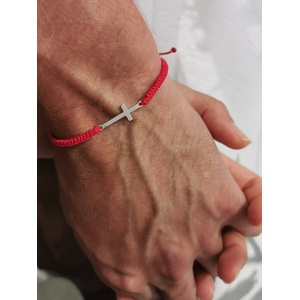  Мъжка гривна сребърен кръст с червен конец (МСГ 5) - kathrynbracelets - 36,83 лв