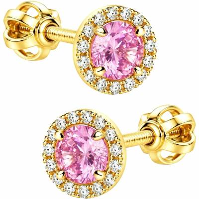 Zlaton Náušnice žluté zlato s růžovým zirkonem osazené zirkony 0.70cm 1.6g N27082604147