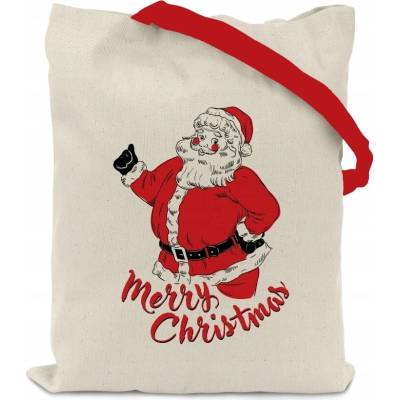 Allbag BAVLNENÁ VIANOČNÁ TAŠKA 38x42 cm ECRU 145g MIKULÁŠ VESELÉ VIANOCE