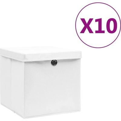 vidaXL Úložné boxy s víky 10 ks 28 x 28 x 28 cm bílé