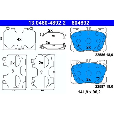Sada brzdových destiček, kotoučová brzda ATE 13.0460-4892.2