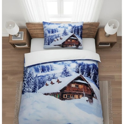 Textilomanie 3D obliečky z mikrosaténu WINTER CHALET biele Rozmer obliečky: 70x90 140x200