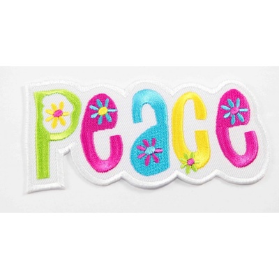 Nažehľovacia záplata - PEACE - rozmer 4,5 cm x 10,5 cm - biela