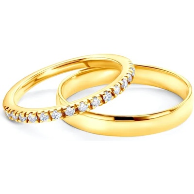 SAVICKI Брачни халки The Light: злато, диаманти, полукръгъл профил. 1.5 мм и 3.5 мм