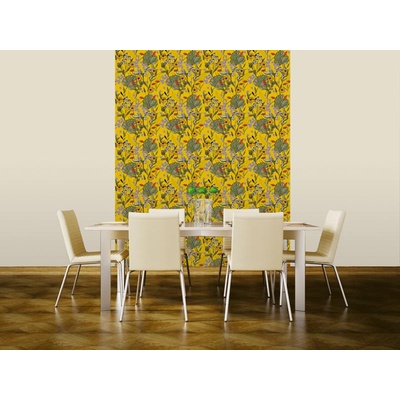 DIMEX ART Луксозна флизелинова тапета жълт фон с листа от фикус