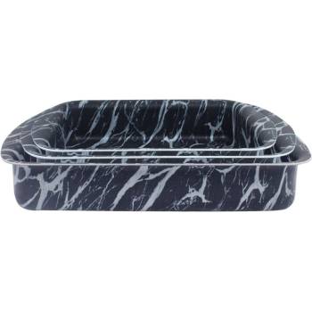 Elekom Правоъгълни тави комплект - 3 бр. ek-19-22-35, Черно бял мрамор, Незалепващо покритие (ek-19-22-35)