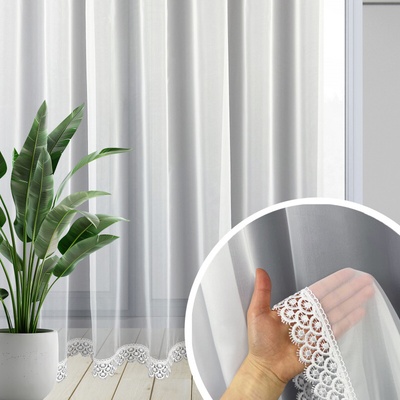 Voálová hotová záclona s krajkou bílá 0101 Ervi různé velikosti