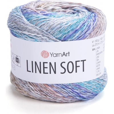 YarnArt Příze Linen soft 7402 modro-hnědý proužek