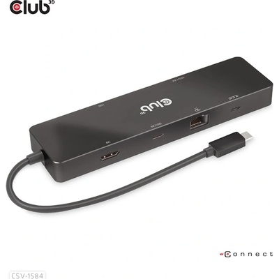 Club 3D USB Hub - CSV-1584 (3.2 USB-C Gen 2 към USB-C, 2xUSB-A, USB-C 100W PD, HDMI, RJ45, 8K60hz) (CSV-1584)
