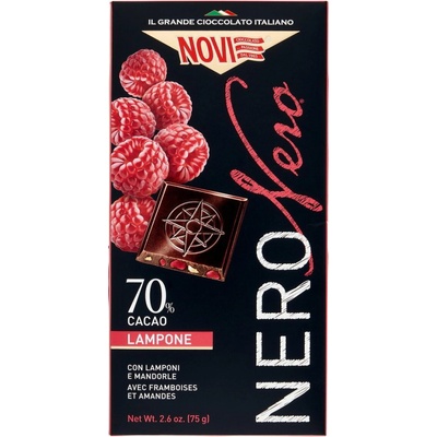 Novi Horká čokoláda 70% Kakao s malinami a mandľami 75 g