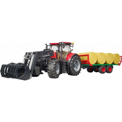 Bruder 3198 Traktor Case IH Optum 300 CVX s čelním nakladačem a přepravníkem na balíky