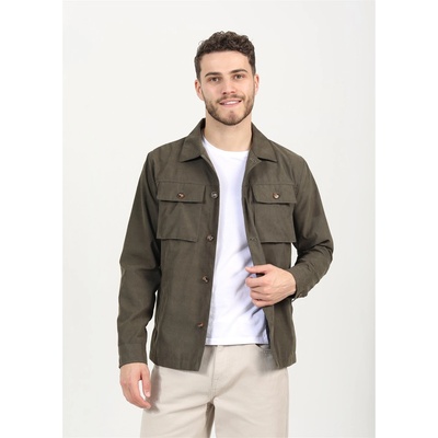 Brave Soul Риза с дълъг ръкав Brave Soul Men's 4 Pocket Long Sleeve Button Overshirt - Khaki