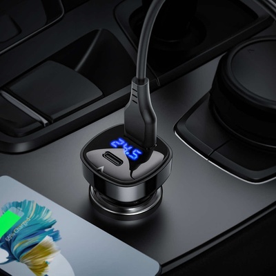 ACEFAST Зарядно за кола с USB-A и USB-C изходи с технология за бързо зареждане и дисплей - Acefast B4 Dual Car Charger 66W (черен)