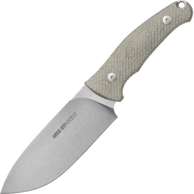 Viper RANGER Drop Point Stonewash N690Co, Green Canvas Micarta, Leather Sheath VT4054CG
