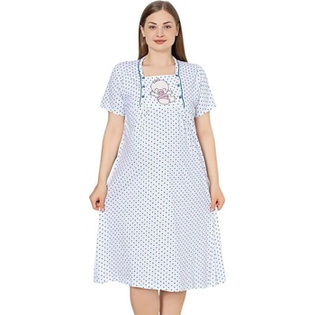 Макси нощница за кърмачки в бяло с малки сърца и бебе