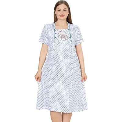 Макси нощница за кърмачки в бяло с малки сърца и бебе