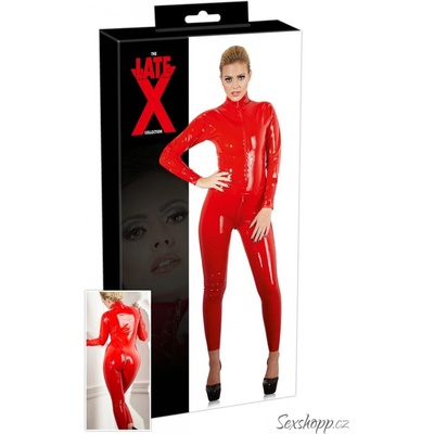 LATE X Latexový catsuit pro ženy se dvěma zipy LateX, červený, XXL