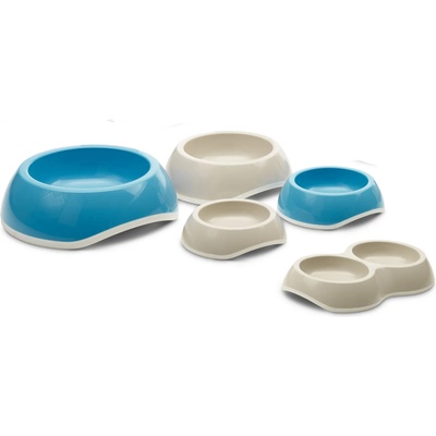 SAVIC Delice Double - Двойна купа за храна и вода за котки със силиконов пръстен против приплъзване, 2 х 200 мл. сива, синя