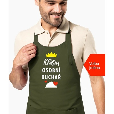 Kariban HobbyTriko Zástěra pro muže se jménem Osobní kuchař Khaki