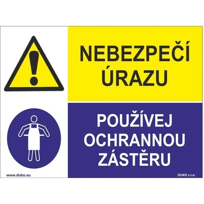 DUKO NEBEZPEČÍ ÚRAZU - POUŽÍVEJ OCHRANNOU ZÁSTĚRU Formát: 200 x 150 mm, Materiál: plast 0,5 mm, samolepící vinylová fólie