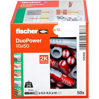 FISCHER hmoždinka Duopower 10x50, nylon šedá, červená – Sleviste.cz