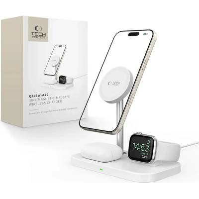 Tech-Protect QI15W A22 3IN1 магнитно MagSafe безжично зарядно бяло (9490713930977)