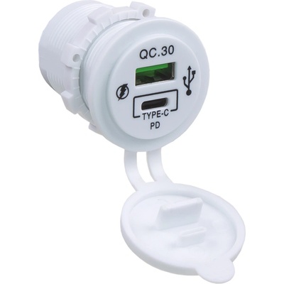 34672 USB QC3.0 + USB-C PD 18W bílá zásuvka 12/24V