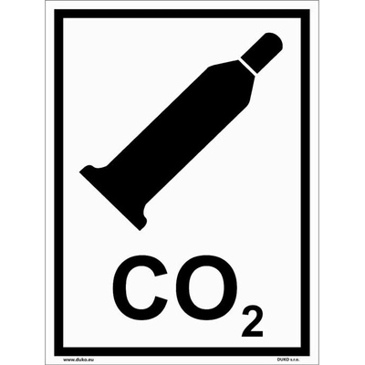 DUKO CO2 se symbolem a textem Formát: 150 x 200 mm, Materiál: plast 0,5 mm, samolepící vinylová fólie