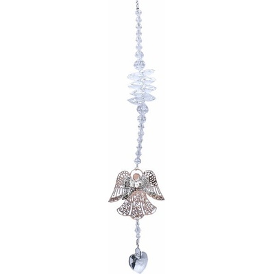 Nefertitis Anděl a srdce Feng Shui závěs do okna z kovu a duhových křišťálů NF5028 - cca 35 cm