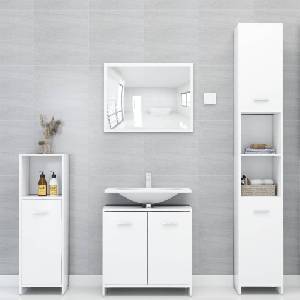 vidaXL Комплект мебели за баня от 4 части, бял, инженерно дърво (3056880)