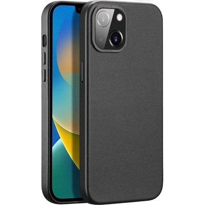 Dux Ducis Grit Faux Leather MagSafe Case - дизайнерски кожен кейс с MagSafe за iPhone 14 (черен)