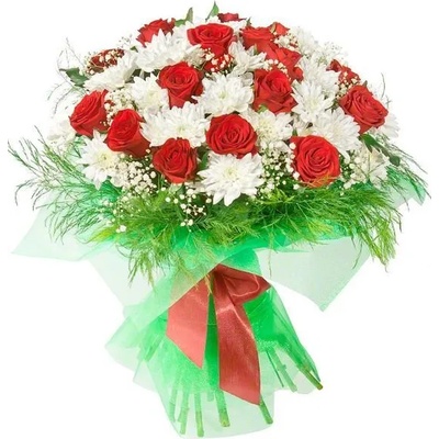 БУКЕТ МИКС ЧЕРВЕНА РОЗА И ХРИЗАНТЕМА