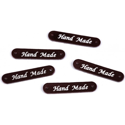 Prima-obchod Nášivka / štítek z eko kůže Hand Made 10x48 mm, barva 9 hnědá tmavá