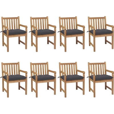 vidaXL Градински столове 8 бр възглавници антрацит тиково дърво масив (3073073)