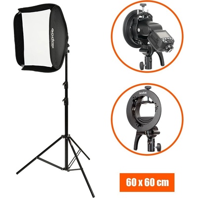 4studio Sada držáku externího blesku S2-type se softboxem 60x60cm a stativem , 40322