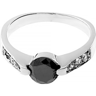 MPM Dámský ocelový zásnubní nerezový prsten s černým zirkonem 6355 stříbrné