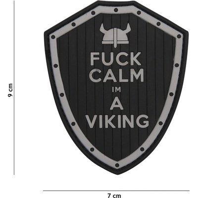 Gumová nášivka 101 Inc nápis Fuck Calm im a Viking - čierna