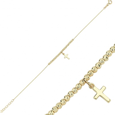 Lillian Vassago zlatý s křížkem a kuličkami LLV46-GB042