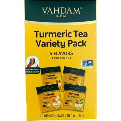 VAHDAM Turmeric Tea Variety Pack bylinný porcovaný čaj 36 g 20 vreciek