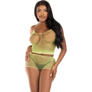 Leg Avenue Мрежест комплект Leg Avenue Twist Nest неоново зелено